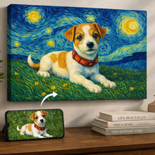 Load image into Gallery viewer, Photo of starry night inspired Jack Russell Terrier wall art