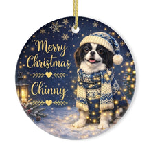Load image into Gallery viewer, Japanese Chin Christmas Ornament - Cozy Winter Pet Portrait Design - Personalize with Photo and Name-Christmas Ornament-Christmas,Christmas Ornament,Japanese Chin,Personalize Artwork-3
