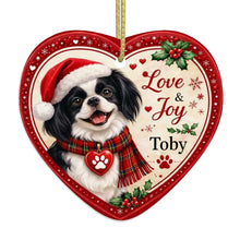 Load image into Gallery viewer, Japanese Chin Christmas Ornament - Love &amp; Joy Heart Shaped Portrait - Personalize with Photo and Name-Christmas Ornament-Christmas,Christmas Ornament,Japanese Chin,Personalize Artwork-4