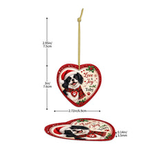 Load image into Gallery viewer, Japanese Chin Christmas Ornament - Love &amp; Joy Heart Shaped Portrait - Personalize with Photo and Name-Christmas Ornament-Christmas,Christmas Ornament,Japanese Chin,Personalize Artwork-5