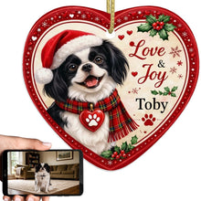 Load image into Gallery viewer, Japanese Chin Christmas Ornament - Love &amp; Joy Heart Shaped Portrait - Personalize with Photo and Name-Christmas Ornament-Christmas,Christmas Ornament,Japanese Chin,Personalize Artwork-1
