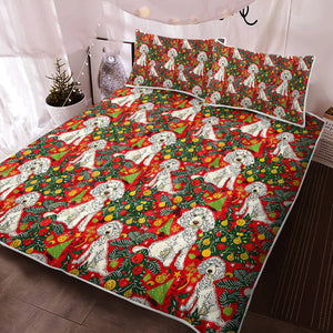 Jingle Bells and Poodle Tails Christmas Quilt Blanket Bedding Set-Bedding-Bedding, Blankets, Christmas, Home Decor, Pomeranian-2