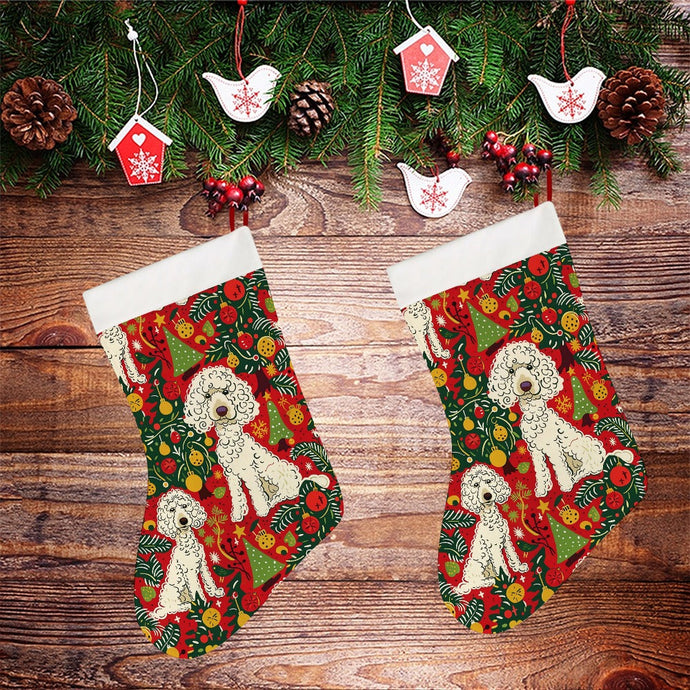 Jingle Bells and Poodle Tails Christmas Stocking-Christmas Ornament-Christmas, Home Decor, Poodle-26X42CM-White2-2