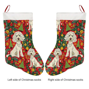 Jingle Bells and Poodle Tails Christmas Stocking-Christmas Ornament-Christmas, Home Decor, Poodle-26X42CM-White2-3