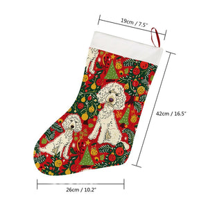 Jingle Bells and Poodle Tails Christmas Stocking-Christmas Ornament-Christmas, Home Decor, Poodle-26X42CM-White2-4