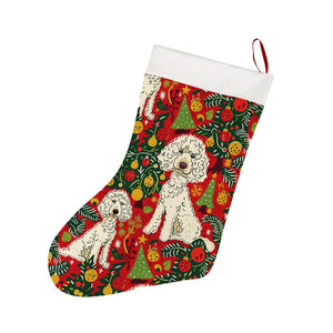 Jingle Bells and Poodle Tails Christmas Stocking-Christmas Ornament-Christmas, Home Decor, Poodle-26X42CM-White2-1