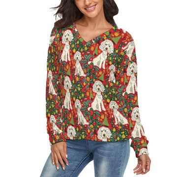 Jingle Bells And Poodle Tails Womens V Neck Christmas Sweater 2 360x