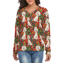 Load image into Gallery viewer, Jingle Bells and Poodle Tails Women's V-Neck Christmas Sweater-Apparel-Apparel,Christmas,Dog Mom Gifts,Poodle,Sweater,Sweatshirt-S-White2-1