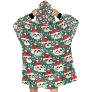 Jingle Fuzz Shih Tzu Christmas Blanket Hoodie-Blanket-Apparel, Blanket Hoodie, Blankets, Christmas, Dog Mom Gifts, Shih Tzu-ONE SIZE-2