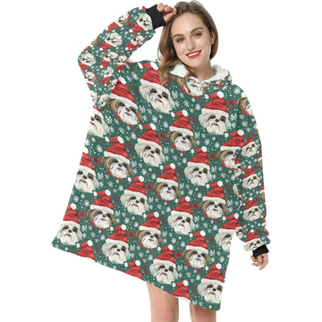 Jingle Fuzz Shih Tzu Christmas Blanket Hoodie One Size 360x