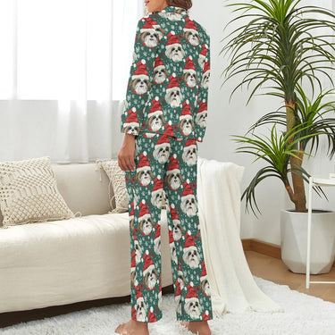 YYZZH Women's Shih Tzu Dog Print Pajama Set – Long Sleeve Satin Lounge Sleepwear, S-XXL - View #2