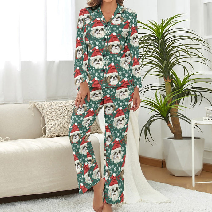 Jingle Fuzz Shih Tzu Christmas Pajamas Set for Women-Pajamas-Apparel, Christmas, Dog Mom Gifts, Pajamas, Shih Tzu-S-1