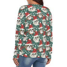 Load image into Gallery viewer, Jingle Fuzz Shih Tzu Women's V-Neck Christmas Sweater-Apparel-Apparel,Christmas,Dog Mom Gifts,Shih Tzu,Sweater,Sweatshirt-4