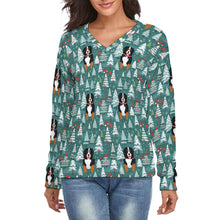 Load image into Gallery viewer, Jolly Giants Bernese Mountain Dog Women&#39;s V-Neck Christmas Sweater-Apparel-Apparel,Bernese Mountain Dog,Christmas,Dog Mom Gifts,Sweater,Sweatshirt-S-White14-1