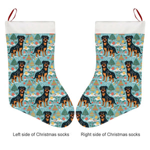 Jovial Giants Rottweilers' Christmas Delight Christmas Stocking-Christmas Ornament-Christmas, Home Decor, Rottweiler-26X42CM-White1-2