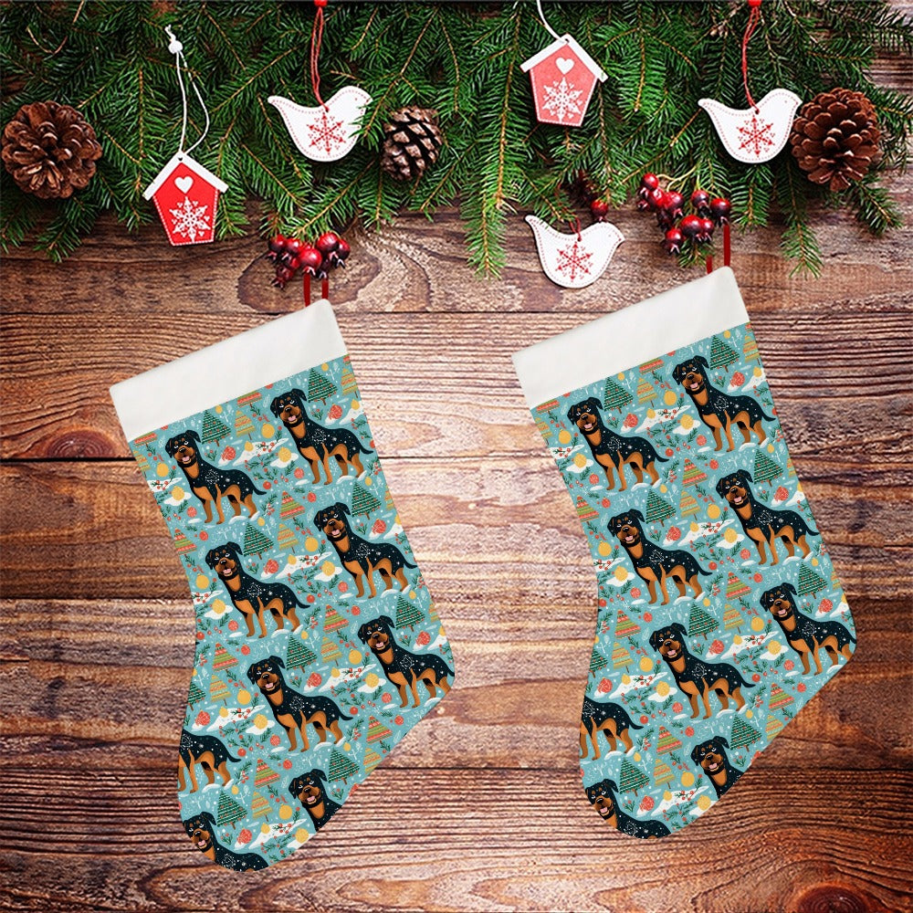 Jovial Giants Rottweilers' Christmas Delight Christmas Stocking-Christmas Ornament-Christmas, Home Decor, Rottweiler-26X42CM-White1-3