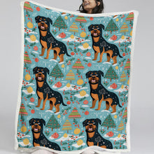 Load image into Gallery viewer, Jovial Giants Rottweilers Christmas Delight Soft Warm Fleece Blanket-Blanket-Blankets, Christmas, Dog Dad Gifts, Dog Mom Gifts, Home Decor, Rottweiler-11