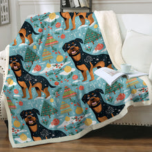 Load image into Gallery viewer, Jovial Giants Rottweilers Christmas Delight Soft Warm Fleece Blanket-Blanket-Blankets, Christmas, Dog Dad Gifts, Dog Mom Gifts, Home Decor, Rottweiler-12