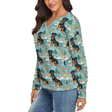 Load image into Gallery viewer, Jovial Giants Rottweilers' Delight Women's V-Neck Christmas Sweater-Apparel-Apparel,Christmas,Dog Mom Gifts,Rottweiler,Sweater,Sweatshirt-4
