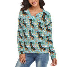 Load image into Gallery viewer, Jovial Giants Rottweilers' Delight Women's V-Neck Christmas Sweater-Apparel-Apparel,Christmas,Dog Mom Gifts,Rottweiler,Sweater,Sweatshirt-1