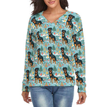 Load image into Gallery viewer, Jovial Giants Rottweilers' Delight Women's V-Neck Christmas Sweater-Apparel-Apparel,Christmas,Dog Mom Gifts,Rottweiler,Sweater,Sweatshirt-S-2