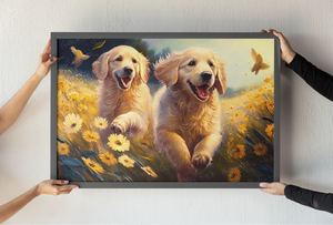 Joy and Friendship Golden Retrievers Wall Art Poster-Art-Dog Art, Golden Retriever, Home Decor, Poster-1
