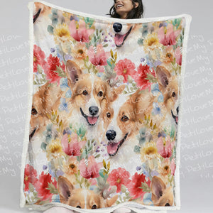 Joyful Corgis and Vivid Blooms Soft Warm Fleece Blanket-Blanket-Blankets, Corgi, Home Decor-12