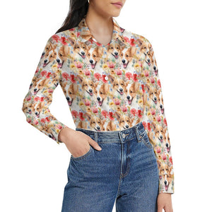 Joyful Corgis and Vivid Blooms Women's Shirt-3