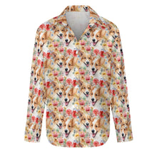 Load image into Gallery viewer, Joyful Corgis and Vivid Blooms Women&#39;s Shirt-S-White1-5