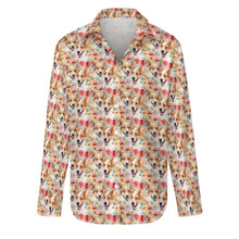 Load image into Gallery viewer, Joyful Corgis and Vivid Blooms Women&#39;s Shirt-S-White2-6