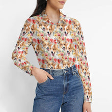 Load image into Gallery viewer, Joyful Corgis and Vivid Blooms Women&#39;s Shirt-9