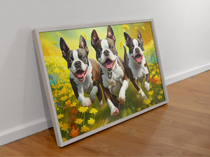 Joyful Frolic Boston Terriers Wall Art Poster-Art-Boston Terrier, Dog Art, Home Decor, Poster-3