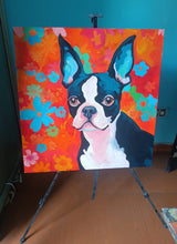 Load image into Gallery viewer, Joyful Reverie Boston Terrier Amidst Floral Splendor Oil Painting-Art-Boston Terrier, Dog Art, Home Decor, Painting-30&quot; x 30&quot; inches-2