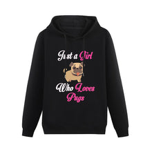 Load image into Gallery viewer, Just a Girl Who Loves Pugs Women&#39;s Cotton Fleece Hoodie Sweatshirt-Apparel-Apparel, Hoodie, Pug, Sweatshirt-Black-XS-1