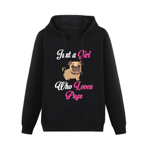 Just a Girl Who Loves Pugs Women's Cotton Fleece Hoodie Sweatshirt-Apparel-Apparel, Hoodie, Pug, Sweatshirt-Black-XS-1