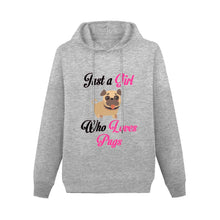 Load image into Gallery viewer, Just a Girl Who Loves Pugs Women&#39;s Cotton Fleece Hoodie Sweatshirt-Apparel-Apparel, Hoodie, Pug, Sweatshirt-Gray-XS-3