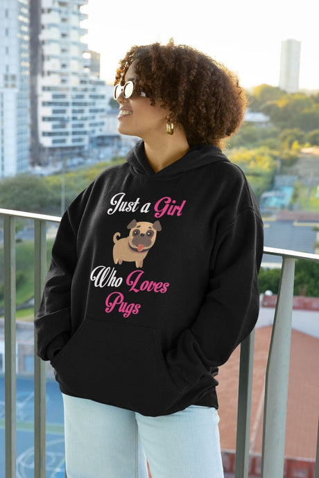 Just a Girl Who Loves Pugs Women's Cotton Fleece Hoodie Sweatshirt - 4 Colors-Apparel-Apparel, Hoodie, Pug, Sweatshirt-3