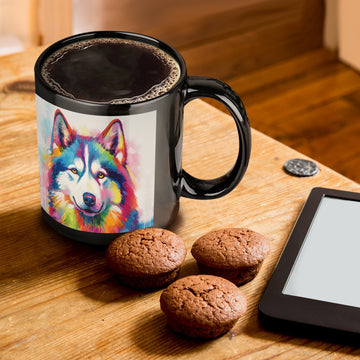 Kaleidoscope Canine Colorful Husky Coffee Mug One Size Black 360x