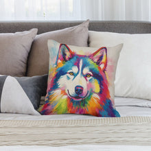 Load image into Gallery viewer, Kaleidoscope Canine Colorful Husky Plush Pillow Case-Cushion Cover-Dog Dad Gifts, Dog Mom Gifts, Home Decor, Pillows, Siberian Husky-2