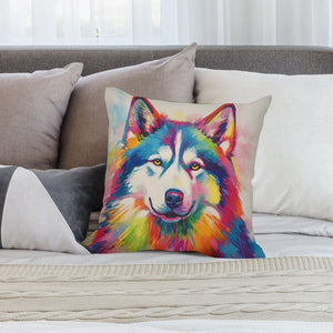 Kaleidoscope Canine Colorful Husky Plush Pillow Case-Cushion Cover-Dog Dad Gifts, Dog Mom Gifts, Home Decor, Pillows, Siberian Husky-2