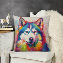 Load image into Gallery viewer, Kaleidoscope Canine Colorful Husky Plush Pillow Case-Cushion Cover-Dog Dad Gifts, Dog Mom Gifts, Home Decor, Pillows, Siberian Husky-3