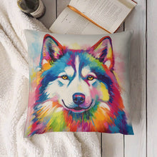Load image into Gallery viewer, Kaleidoscope Canine Colorful Husky Plush Pillow Case-Cushion Cover-Dog Dad Gifts, Dog Mom Gifts, Home Decor, Pillows, Siberian Husky-4