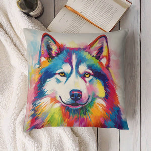 Kaleidoscope Canine Colorful Husky Plush Pillow Case-Cushion Cover-Dog Dad Gifts, Dog Mom Gifts, Home Decor, Pillows, Siberian Husky-4