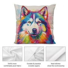 Load image into Gallery viewer, Kaleidoscope Canine Colorful Husky Plush Pillow Case-Cushion Cover-Dog Dad Gifts, Dog Mom Gifts, Home Decor, Pillows, Siberian Husky-5