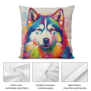 Kaleidoscope Canine Colorful Husky Plush Pillow Case-Cushion Cover-Dog Dad Gifts, Dog Mom Gifts, Home Decor, Pillows, Siberian Husky-5