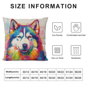 Kaleidoscope Canine Colorful Husky Plush Pillow Case-Cushion Cover-Dog Dad Gifts, Dog Mom Gifts, Home Decor, Pillows, Siberian Husky-6