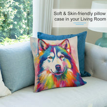 Load image into Gallery viewer, Kaleidoscope Canine Colorful Husky Plush Pillow Case-Cushion Cover-Dog Dad Gifts, Dog Mom Gifts, Home Decor, Pillows, Siberian Husky-7