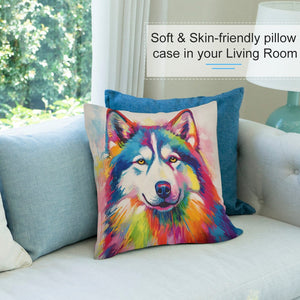 Kaleidoscope Canine Colorful Husky Plush Pillow Case-Cushion Cover-Dog Dad Gifts, Dog Mom Gifts, Home Decor, Pillows, Siberian Husky-7