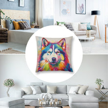 Load image into Gallery viewer, Kaleidoscope Canine Colorful Husky Plush Pillow Case-Cushion Cover-Dog Dad Gifts, Dog Mom Gifts, Home Decor, Pillows, Siberian Husky-8