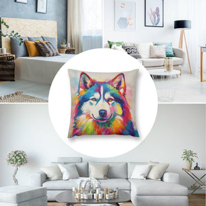 Kaleidoscope Canine Colorful Husky Plush Pillow Case-Cushion Cover-Dog Dad Gifts, Dog Mom Gifts, Home Decor, Pillows, Siberian Husky-8